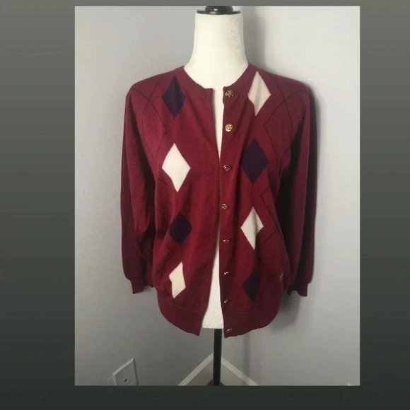 Vintage Pringle of Scotland Argyle cardigan burgundy - Picture 1 of 10